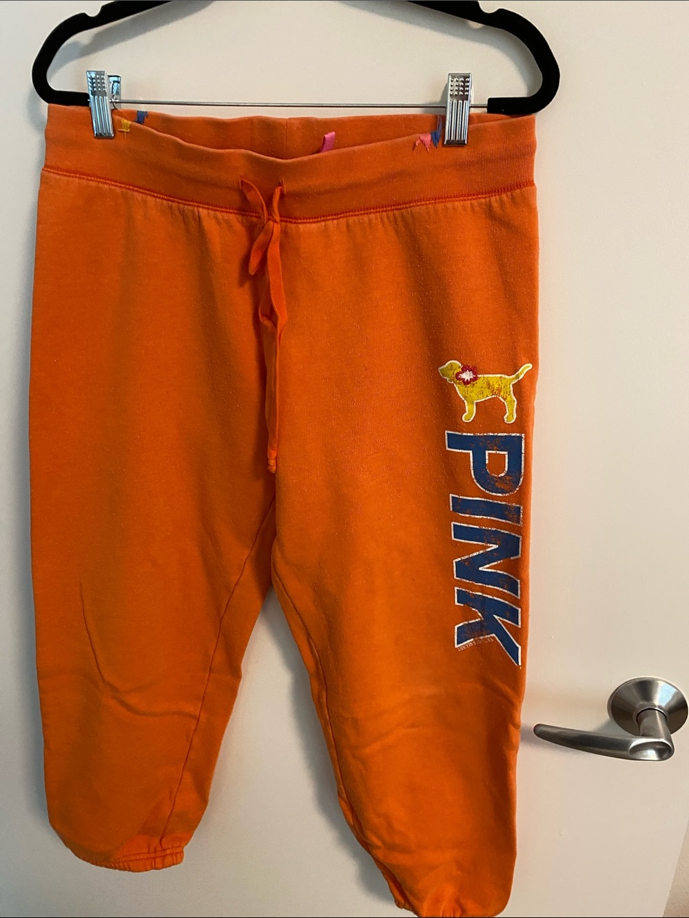 PINK Victoria's Secret Orange Girls' Capri Sweatpants with Dog Patch